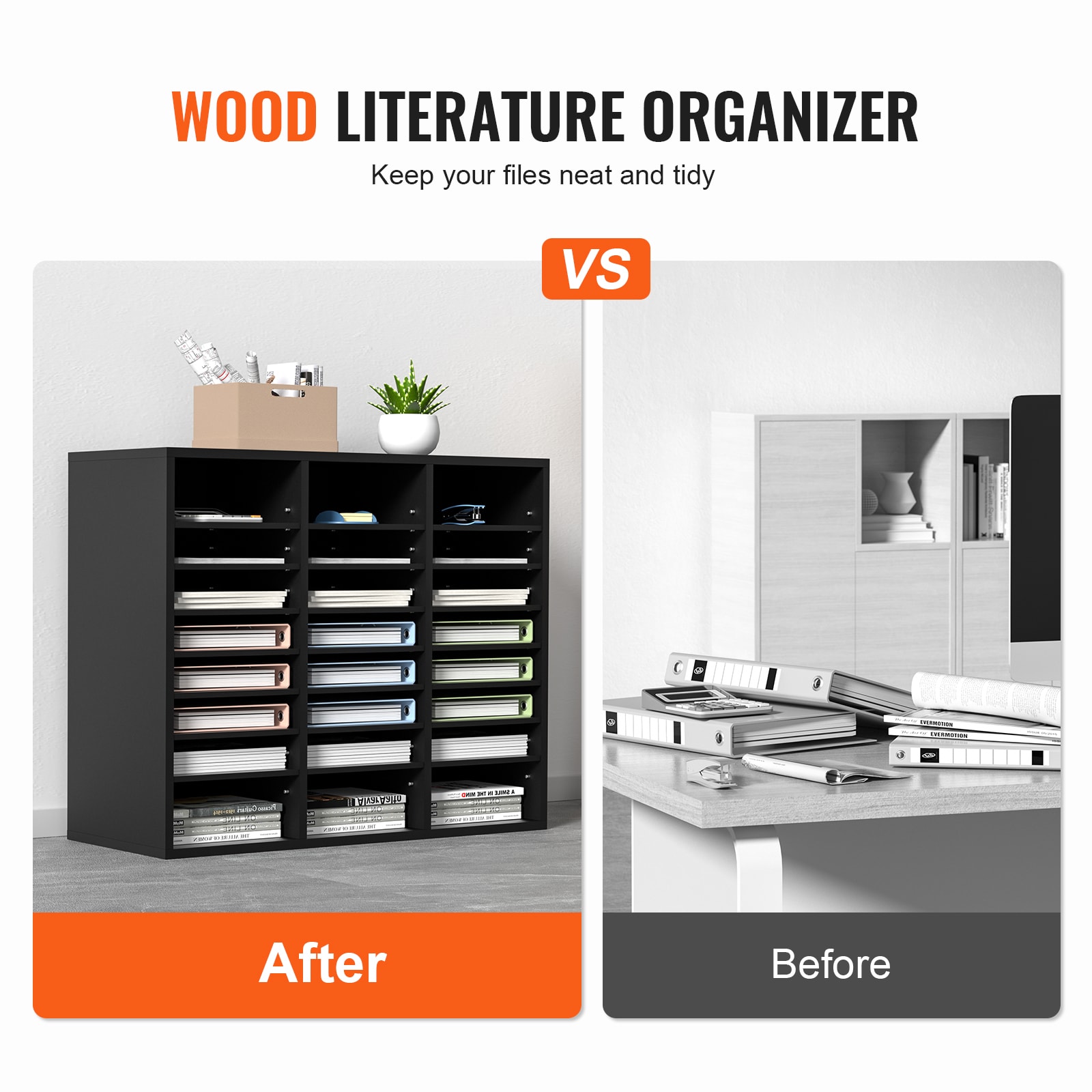 Wood Literature Organizer, 24 Compartments, File Sorter With Removable Shelves, Mailboxes Slot For Office Home Classroom Mailrooms Organization, EPA Certified, Black_maomaolike.com